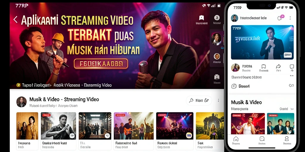 Antarmuka pengguna 77RP dengan berbagai pilihan video yang menarik.