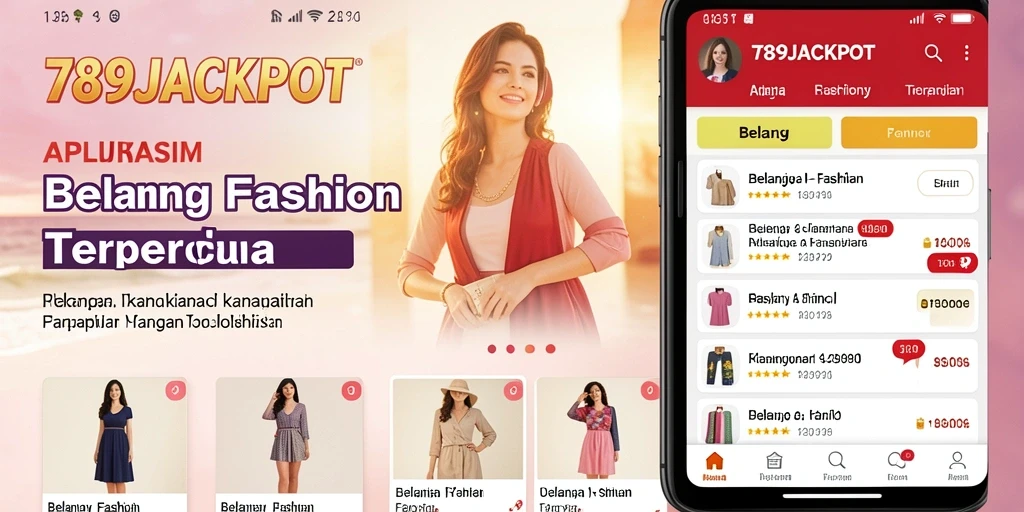 Tampilan antarmuka modern aplikasi 789JACKPOT untuk belanja fashion.