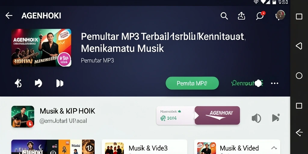 Tampilan antarmuka Pemutar MP3 AGENHOKI yang modern dan sederhana.