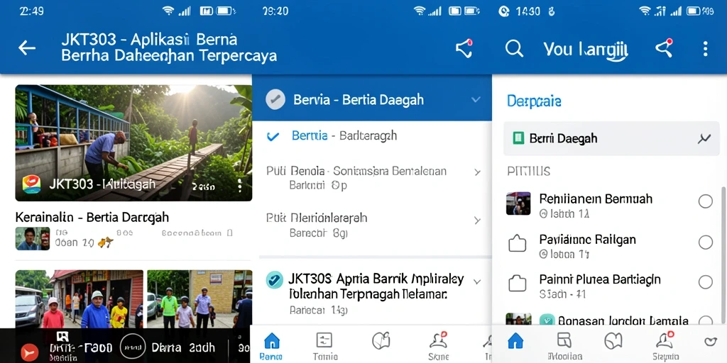 Antarmuka aplikasi JKT303 dengan tampilan berita daerah terkini.