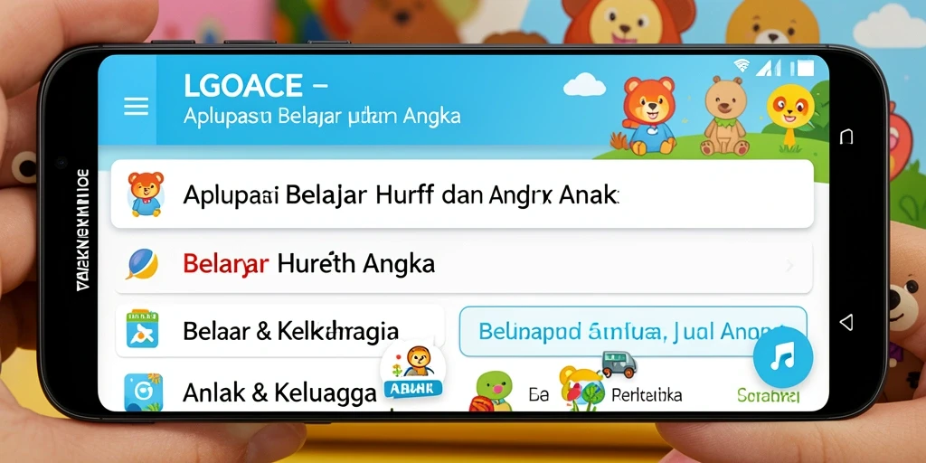 Tampilan antarmuka LGOACE yang ramah anak untuk belajar huruf dan angka.