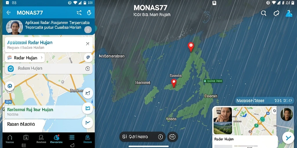 Antarmuka aplikasi MONAS77 menampilkan peta hujan yang akurat dan informatif.