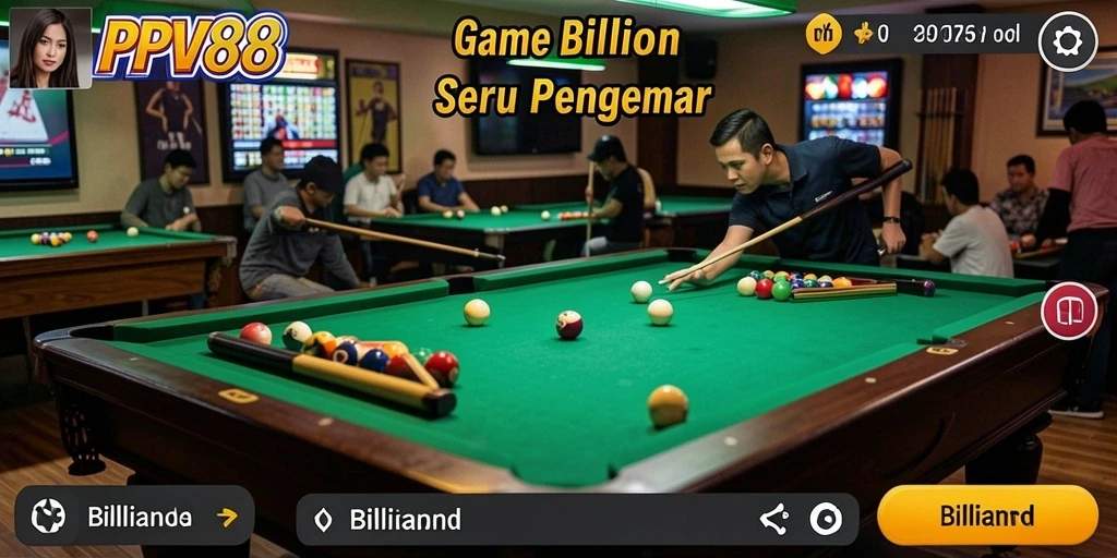 Tampilan antarmuka PPV88 dengan meja billiard yang realistis.