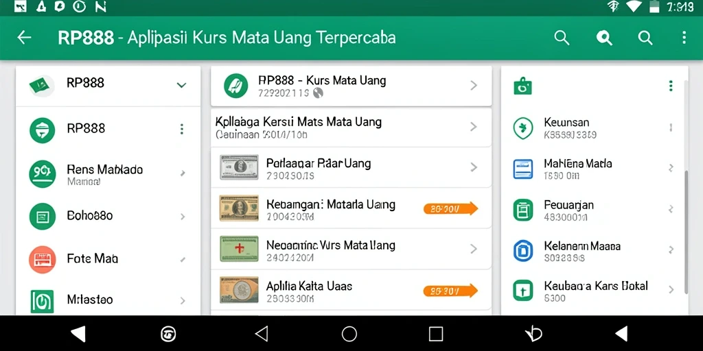 Antarmuka aplikasi RP888 menampilkan kurs mata uang secara jelas.